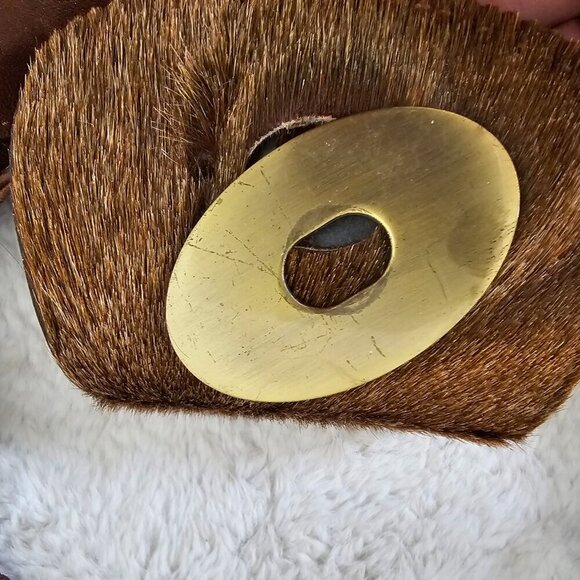 Amber Rose Brown Leather Shoulder Bag Boho Fur Flaw - Picture 10 of 16